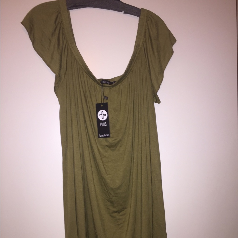 Women's green off shoulder mini dress