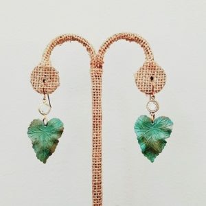Handmade Patina Leaf Swarovski Earrings