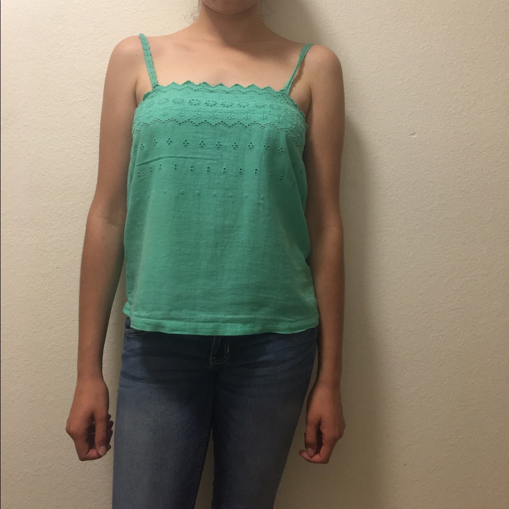 Topshop Eyelet Cami in Mint Green