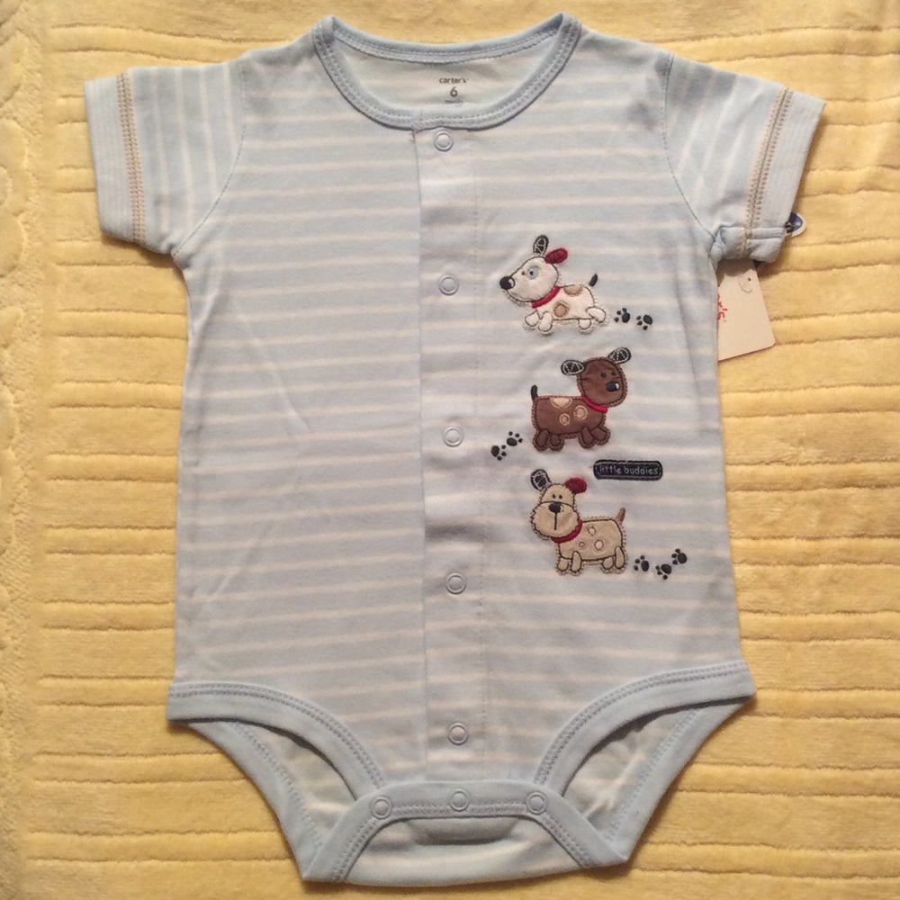 NWT Carter's blue/white striped "puppy dog" romper