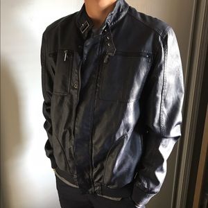 Navy blue leather jacket