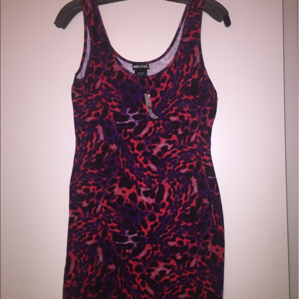 Women red & purple leopard print sleeveless dress