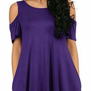 Women's Cold Shoulder Tunic Top Tshirt Swing Dress