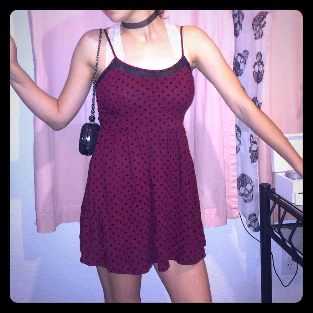 ♥️Maroon polka dot dress