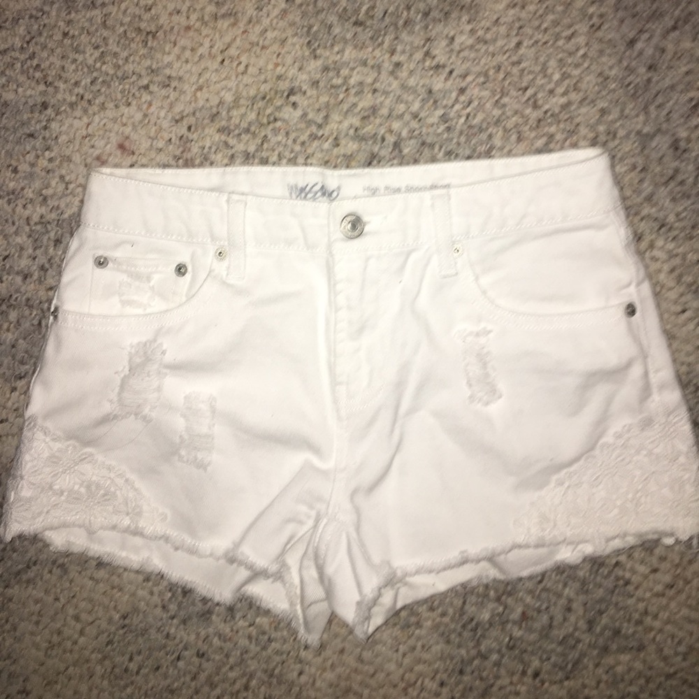 High Waisted White Lace Denim Shorts