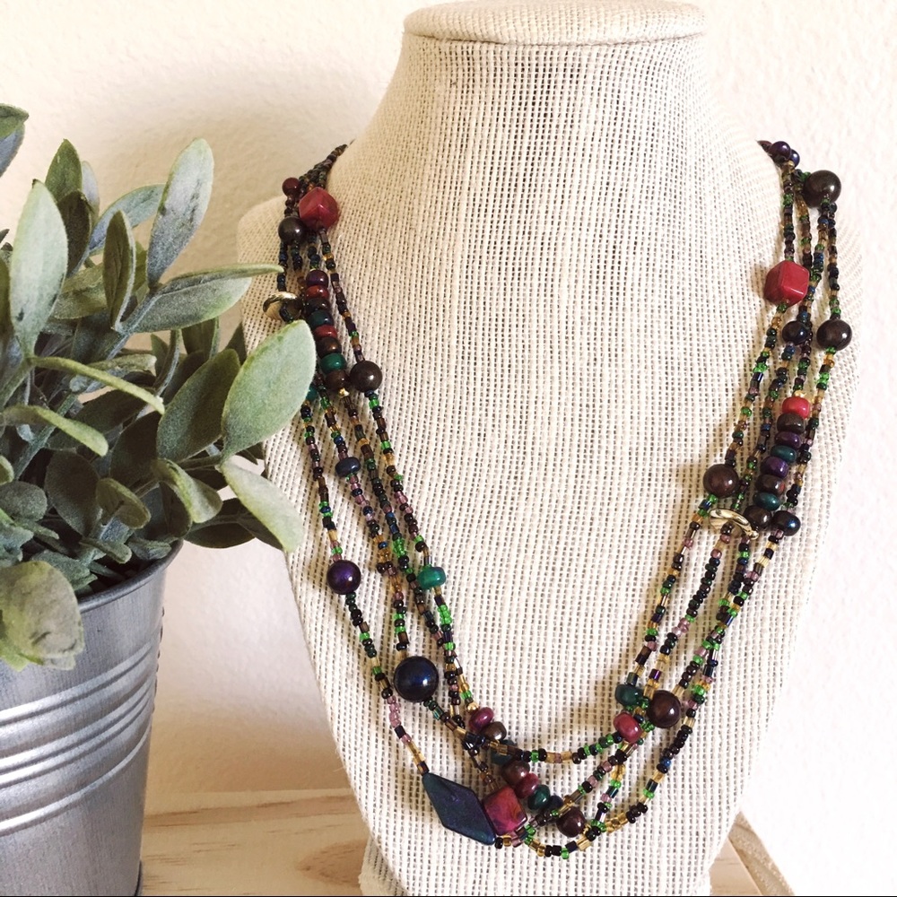 Multi strand multi colored beaded necklace