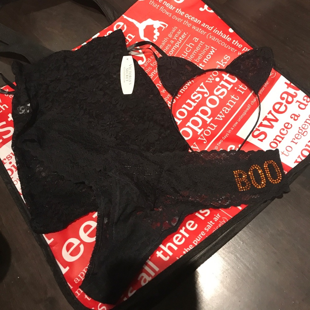Victoria's Secret lacy cat headband and thong set