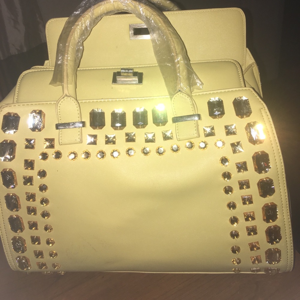 Shoedazzle yellow bedazzled satchel