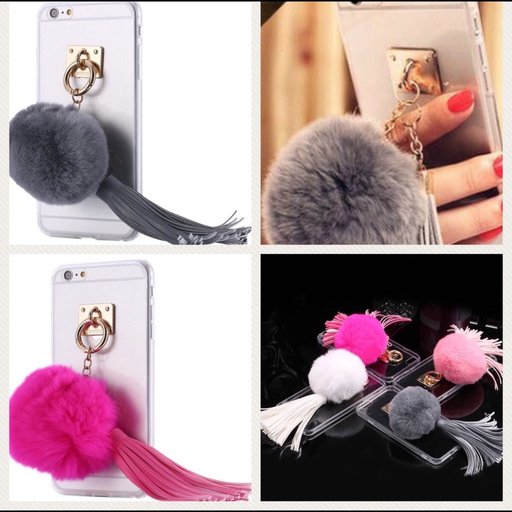 IPhone 6/6S Clear Case With Rabbit Fur & Tassle