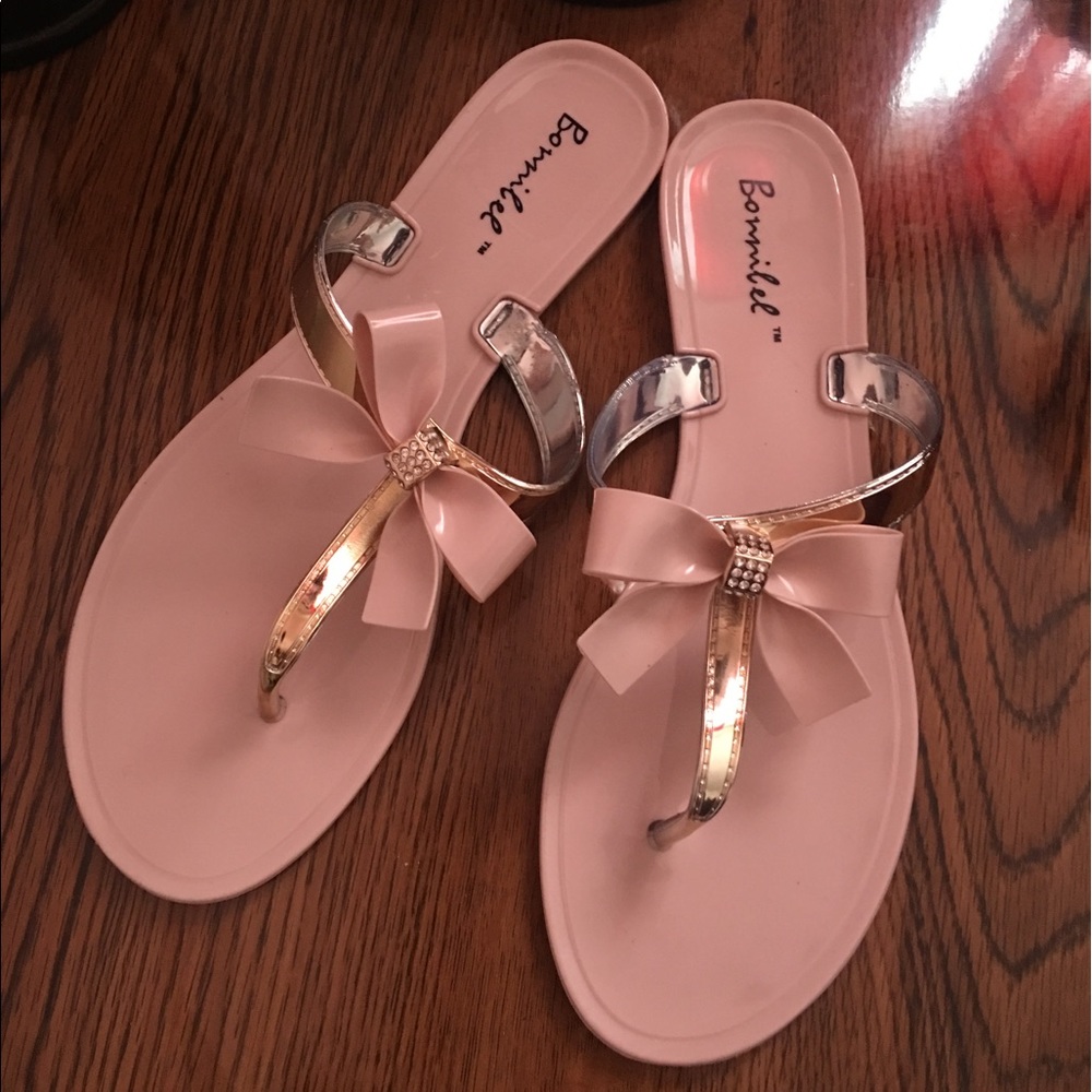 Cute rhinestone bow jelly sandals