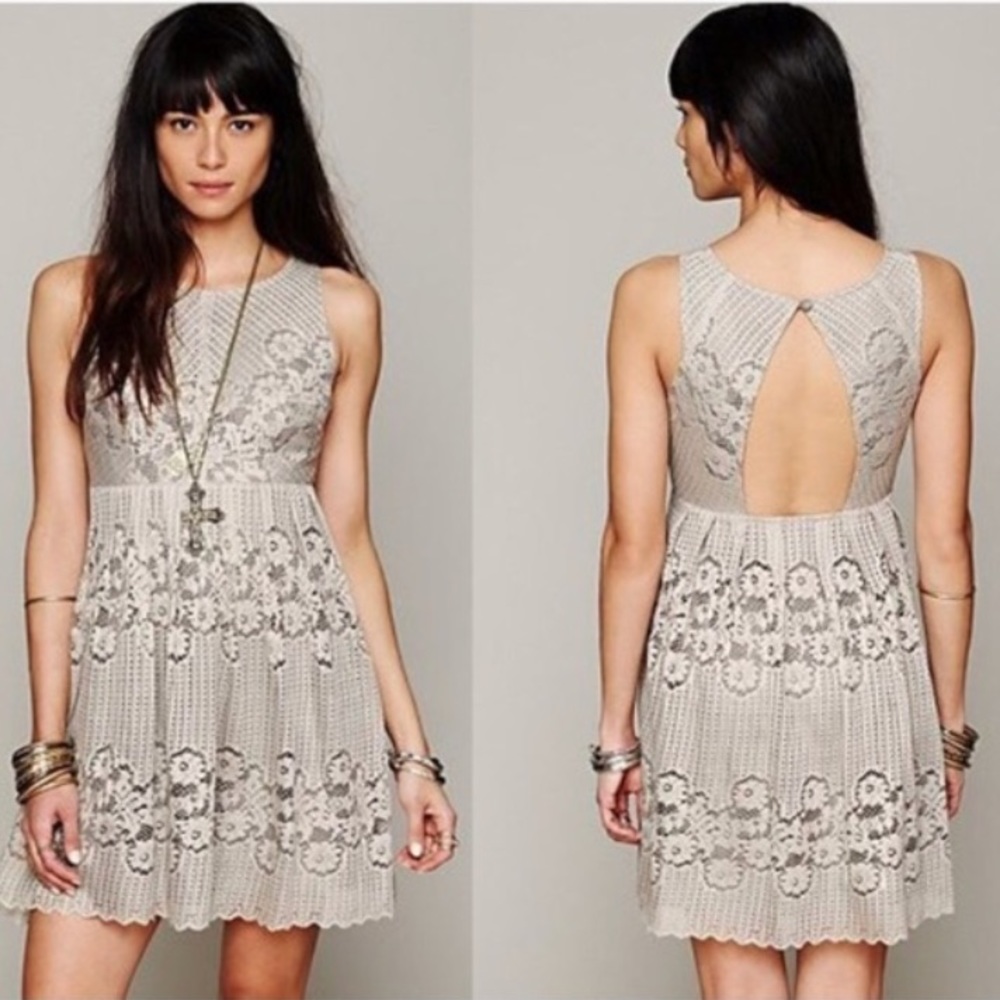 CORAL Free People Crochet Lace Open Back Dress