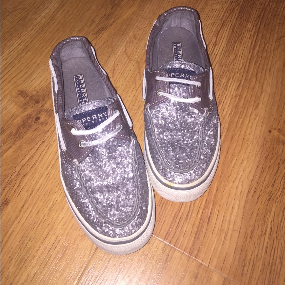 SPERRYS IN SILVER AND DARK BROWN GREY GLITTER