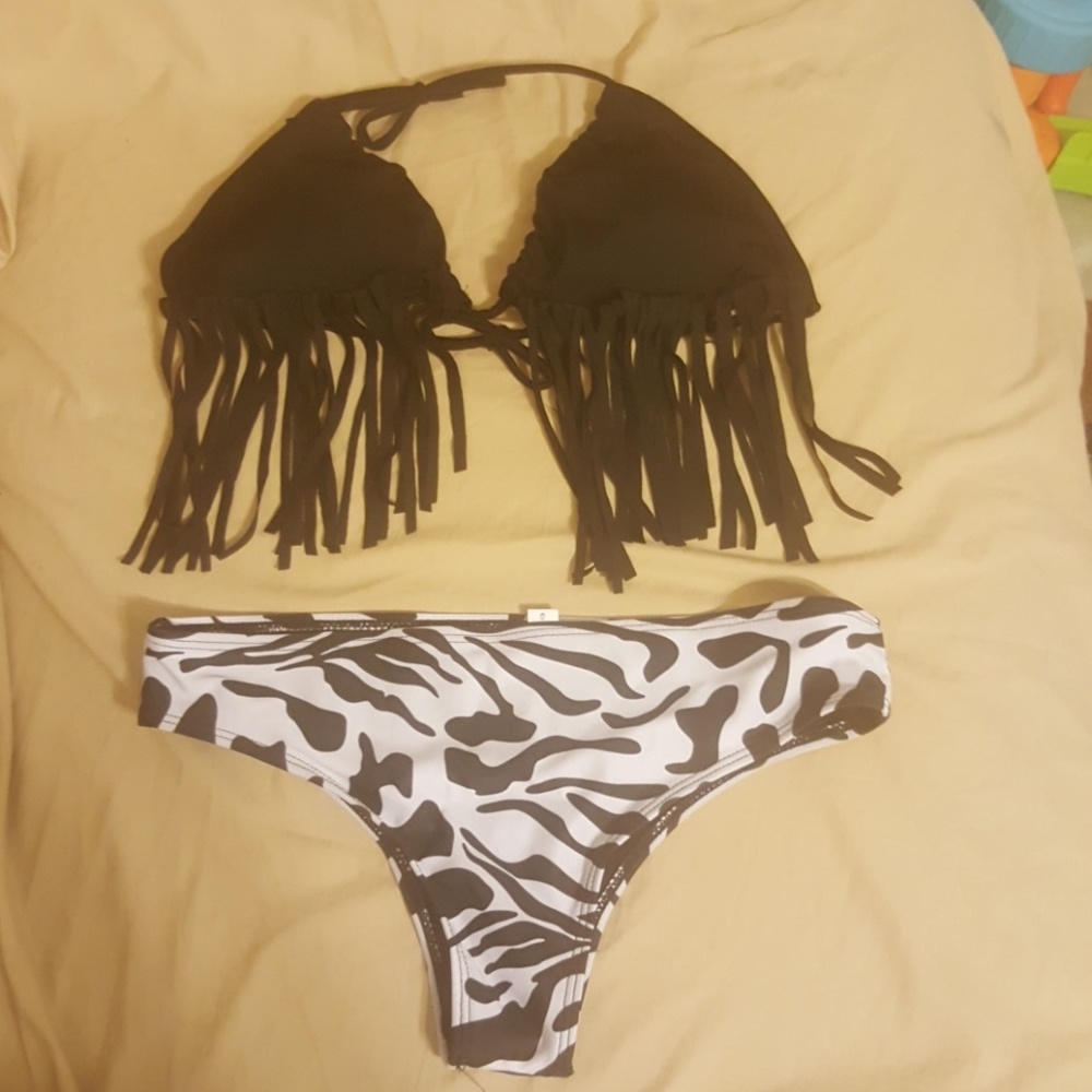 Animal print Fringe bikini suit.