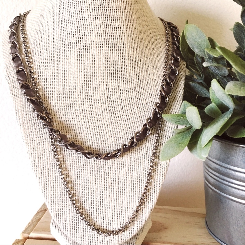 Silver & gray multi layer chain necklace