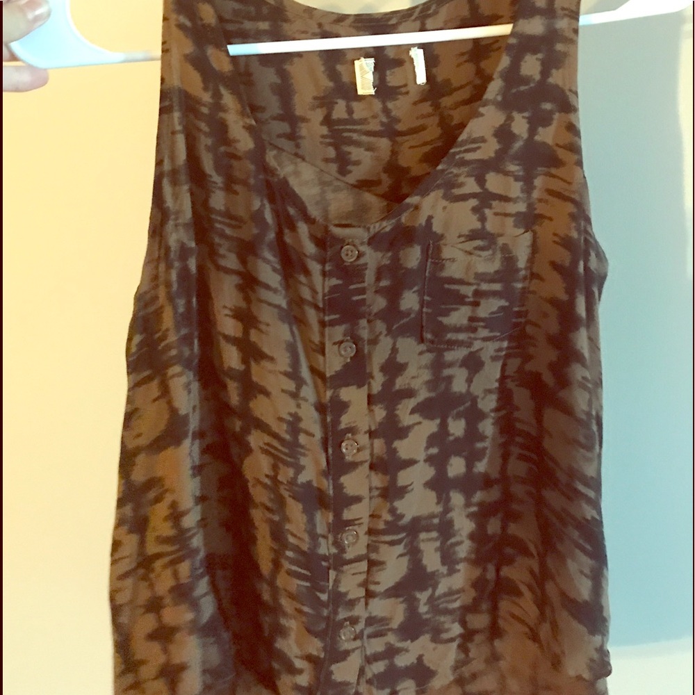 Brown tie dye botton up flowy tank top