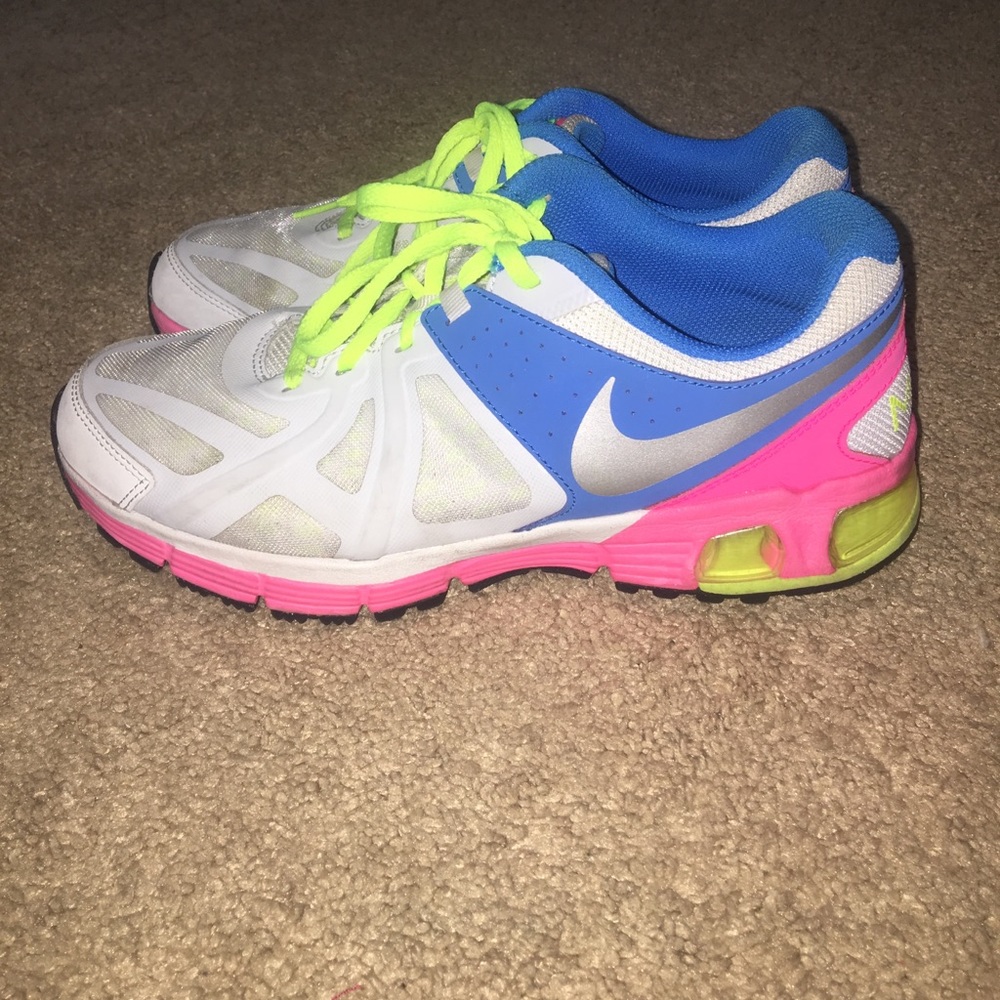 Nike blue, pink and neon shoes