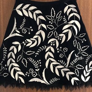 Embroidered Velvet Tulle Hem Skirt