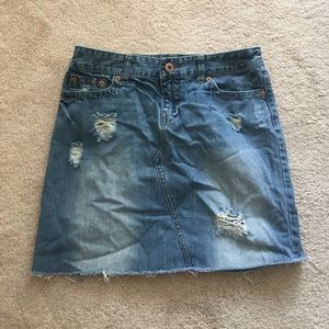 American Eagle distressed denim mini skirt.
