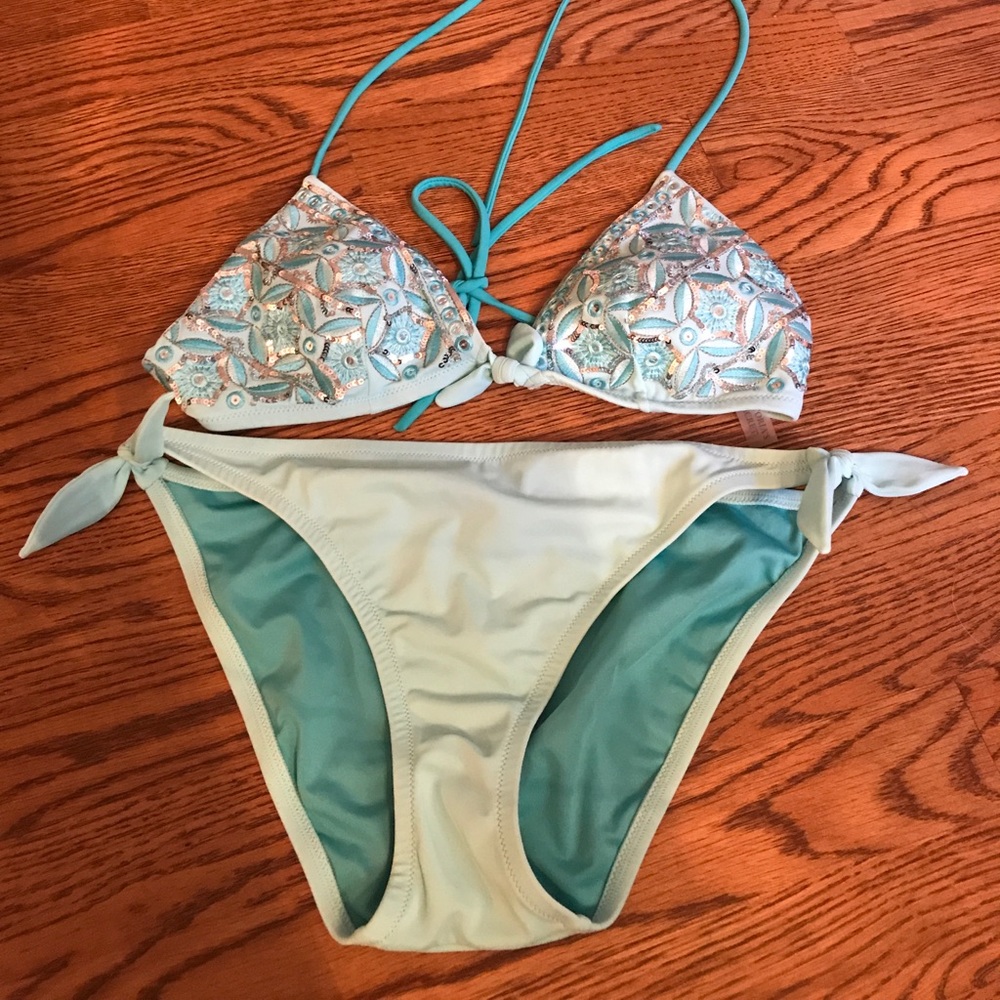 Victoria's Secret Light Turquoise Sequin Bikini