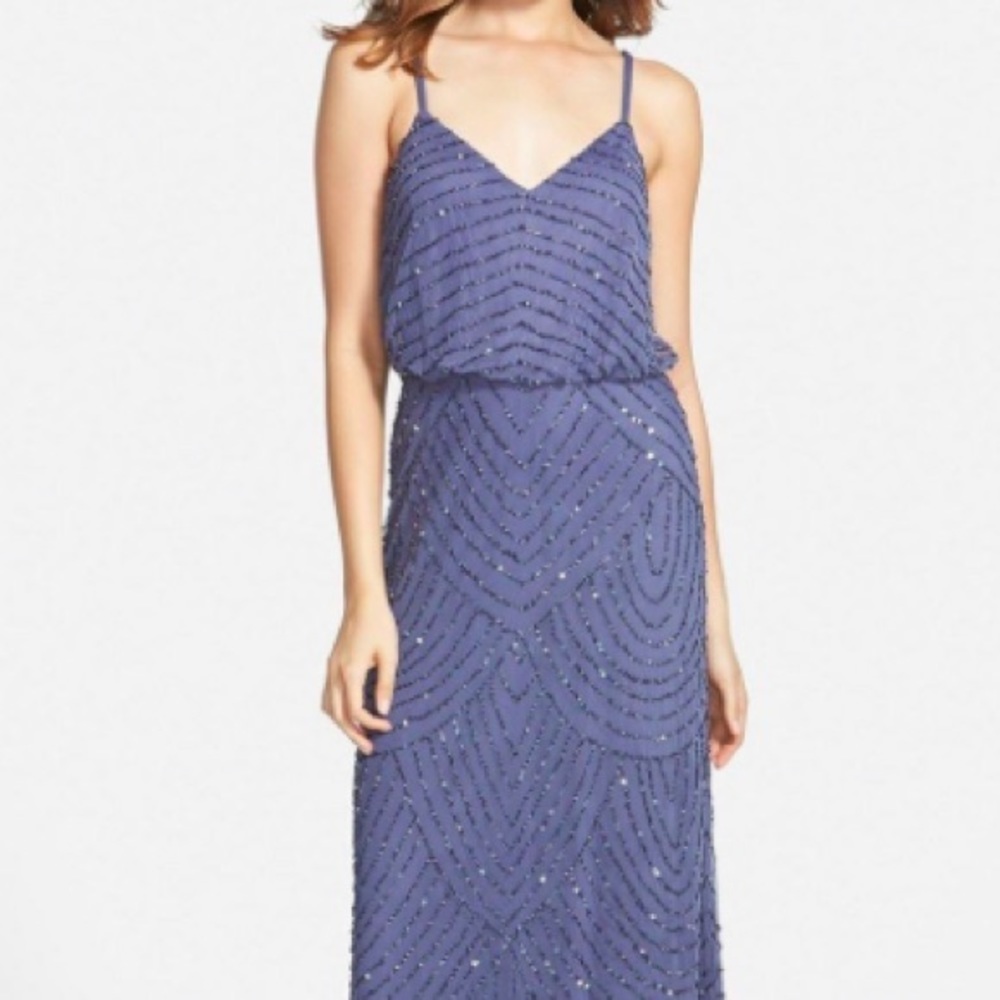 Adrianna papell heather blue beaded gown