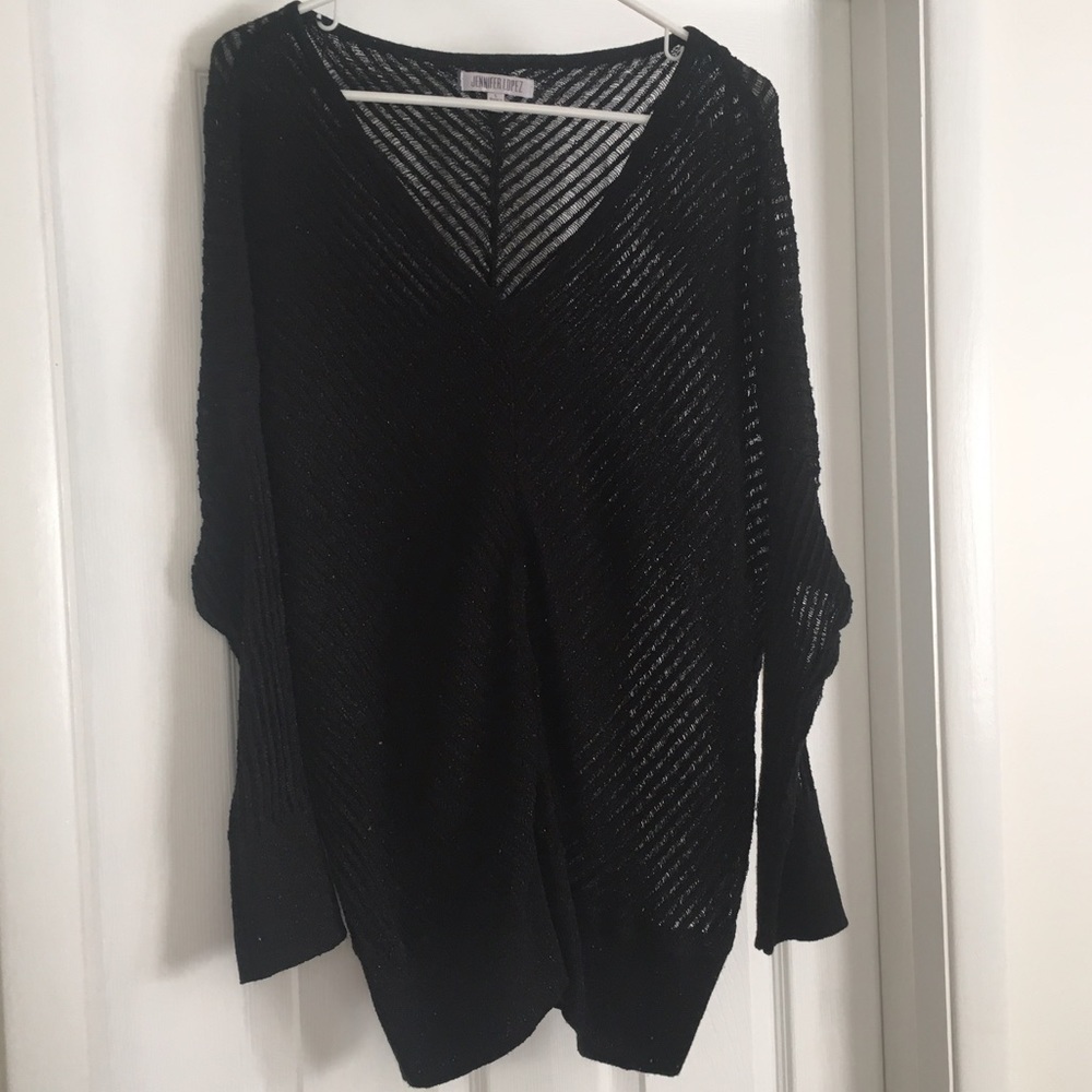 Black Sheer V-Neck Sweater