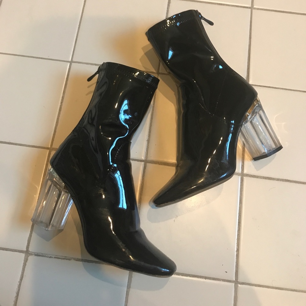 Public desire clear heel booties black US 7 U.K. 5