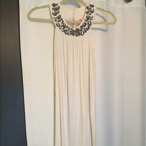 Cream halter dress with embellished neckline