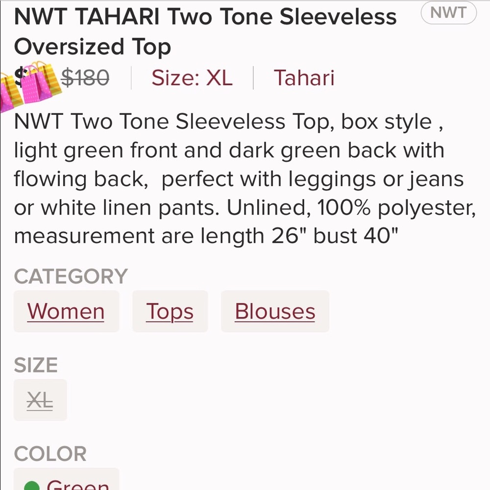 Tahari Two toned green sleeveless blouse - Picture 5 of 5