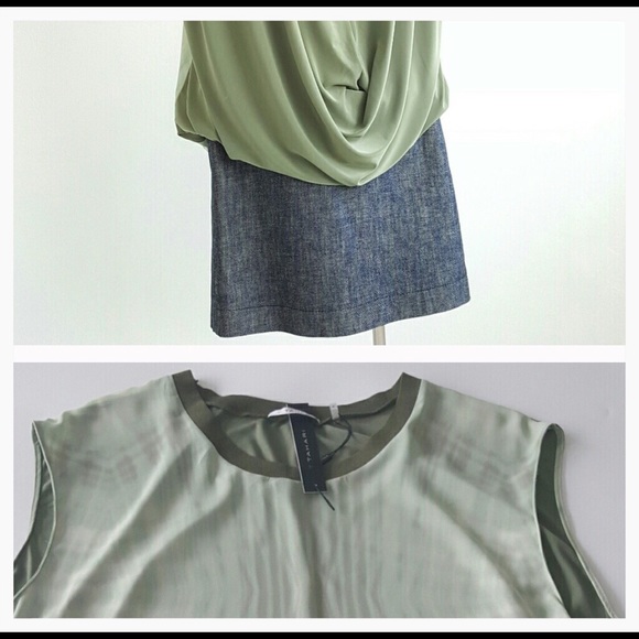 Tahari Two toned green sleeveless blouse - Picture 2 of 5