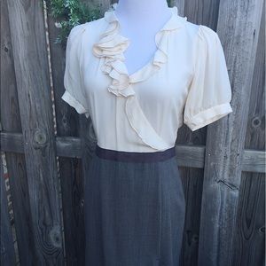 Rebecca Taylor Sz 6 Wool & Silk Ruffle Work Dress