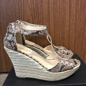 Snakeskin T-Strap Wedge Espadrilles
