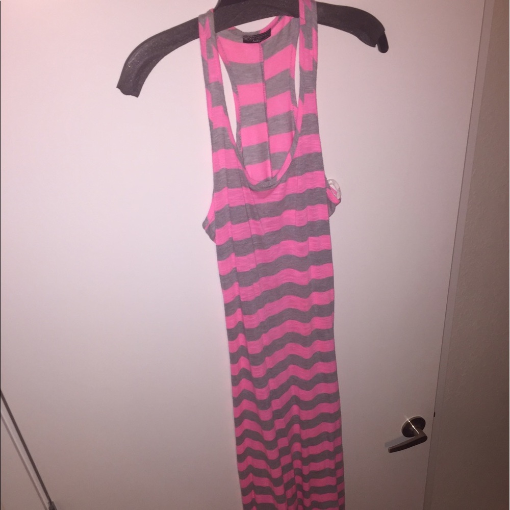 Pink and gray striped tank maxi dress
