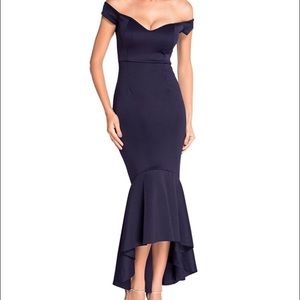 Gorgeous off the shoulder navy mermaid gown