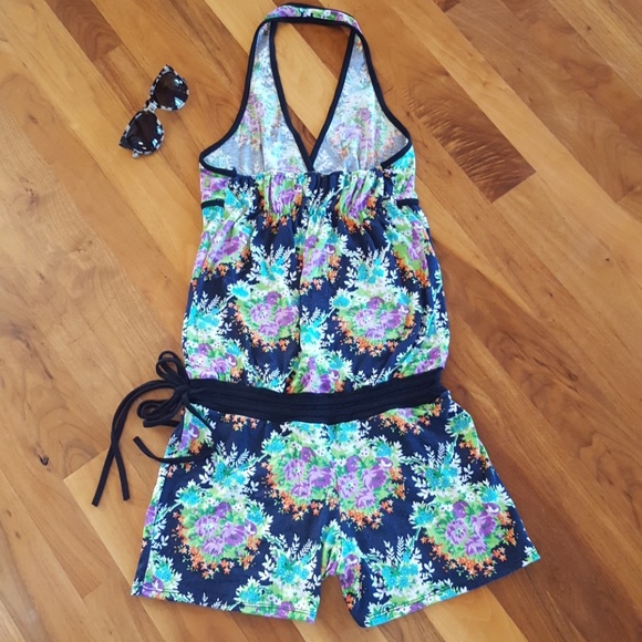 FLORAL PRINT SUMMER SKORT ROMPER/OVERALL - Picture 4 of 5