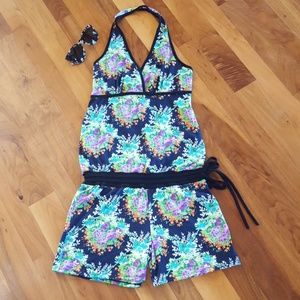 FLORAL PRINT SUMMER SKORT ROMPER/OVERALL