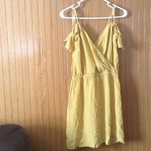 Lost April Nordstrom mustard off shoulder dress