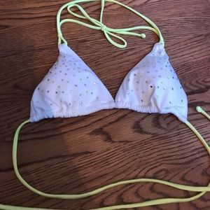 Victoria's Secret Neon Yellow and White Bikini Top