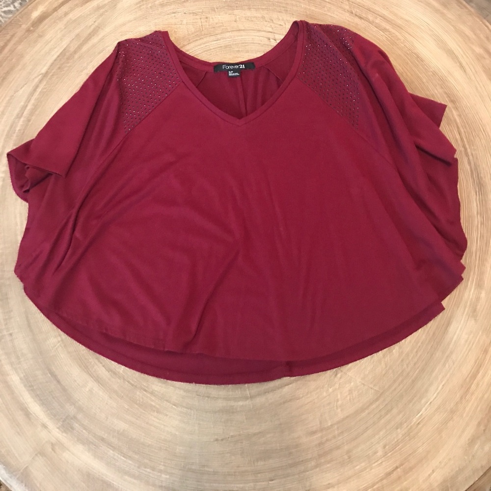 Maroon, Shirt Sleeve, Poncho Style Shirt