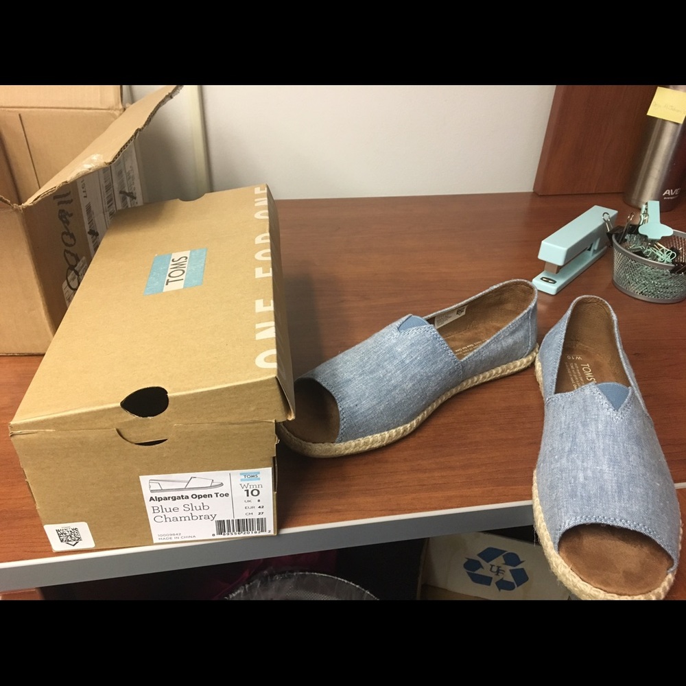 TOMS Blue Chambray Women's Open Toe Espadrilles