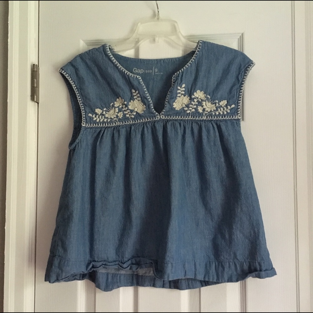 SALE Embroidered Denim Top