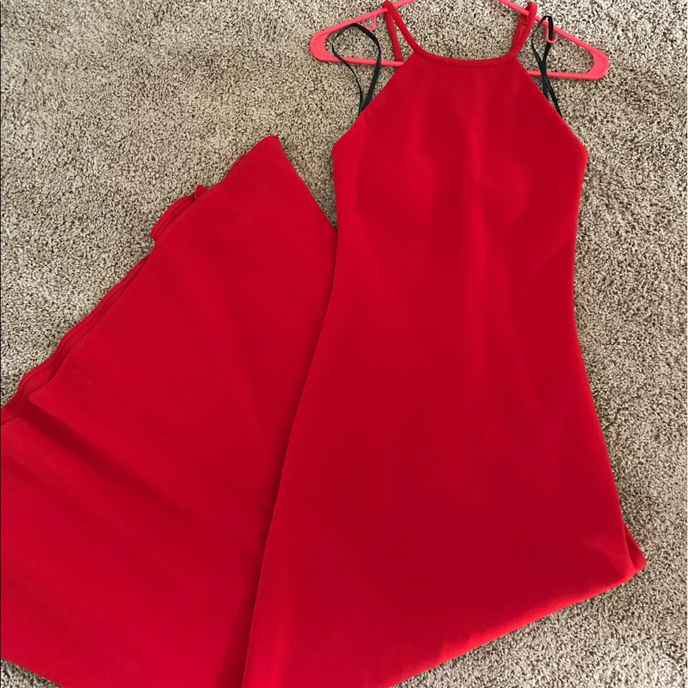 Calvin Klein Open Back Halter Gown Red