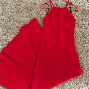 Calvin Klein Open Back Halter Gown Red