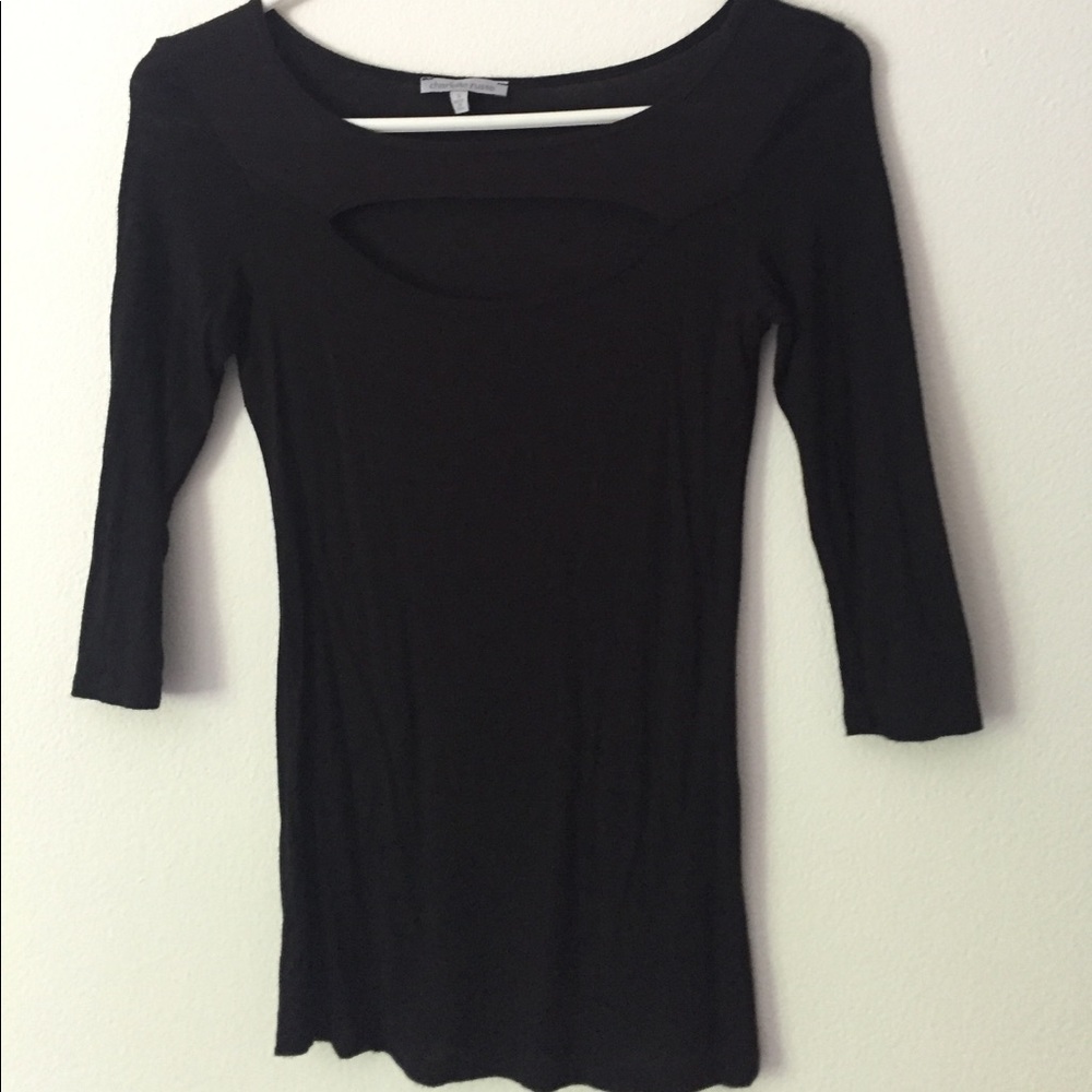 Black 3/4 sleeve shirt with front slit
