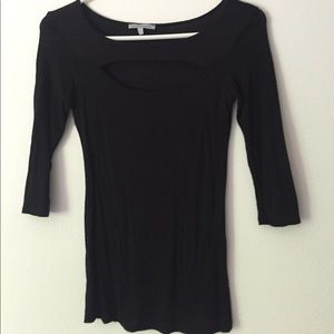 Black 3/4 sleeve shirt with front slit