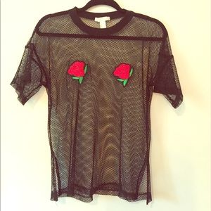 Forever 21 Mesh Rose Patch Top
