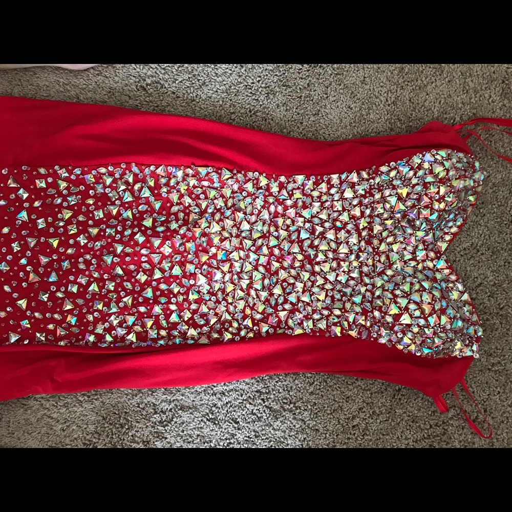Red Rhinestone Evening Formal Dress