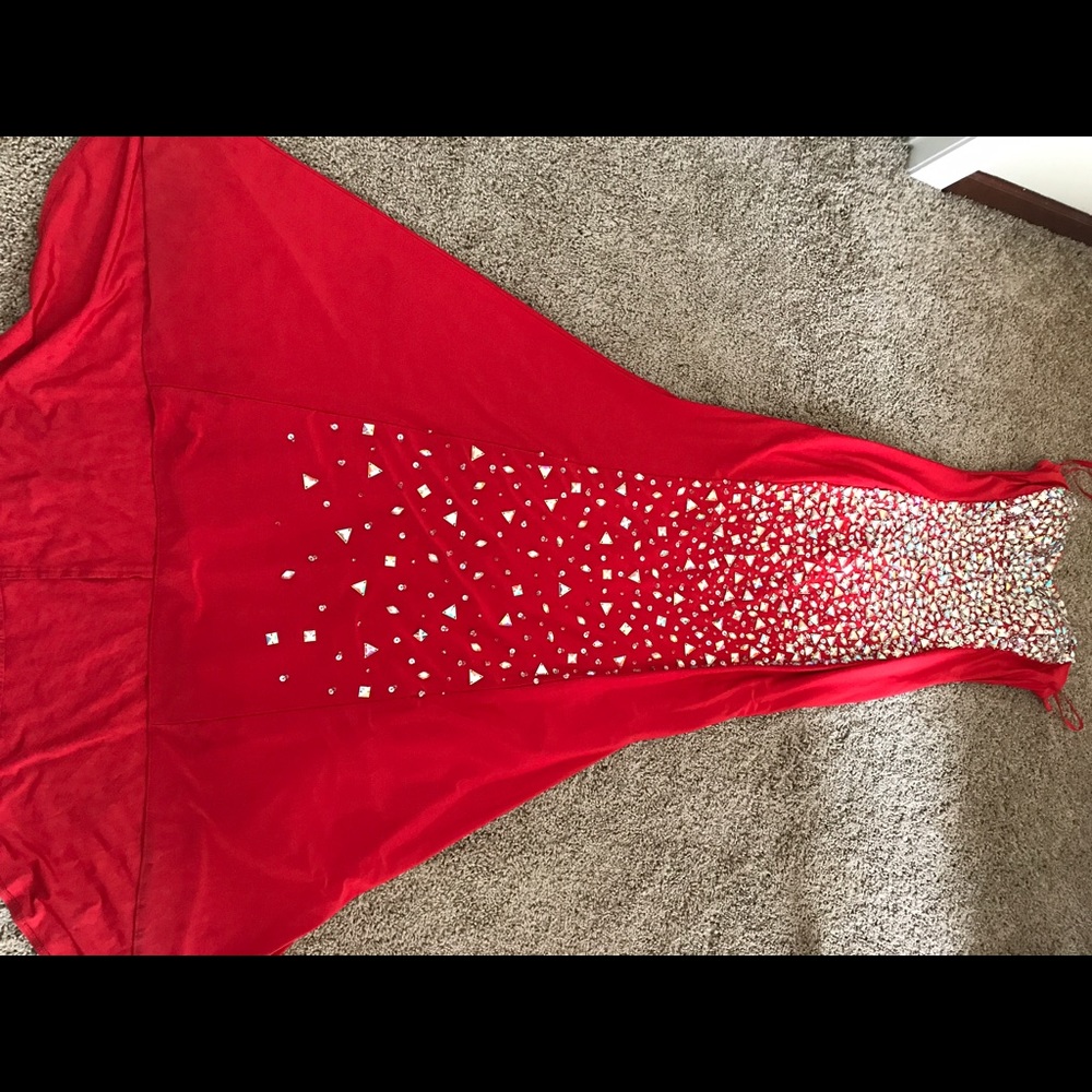Red Rhinestone Evening Formal Dress - Picture 2 of 3