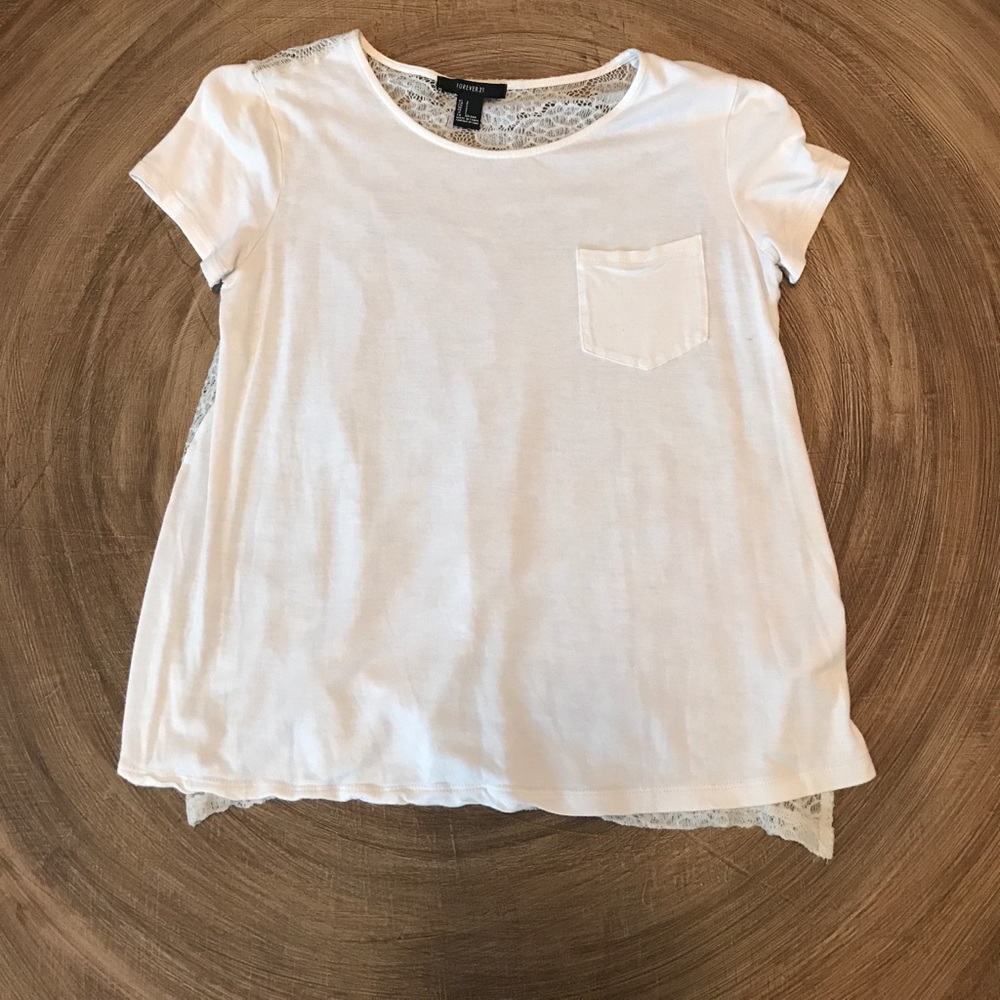 White, Lace Back Shirt.