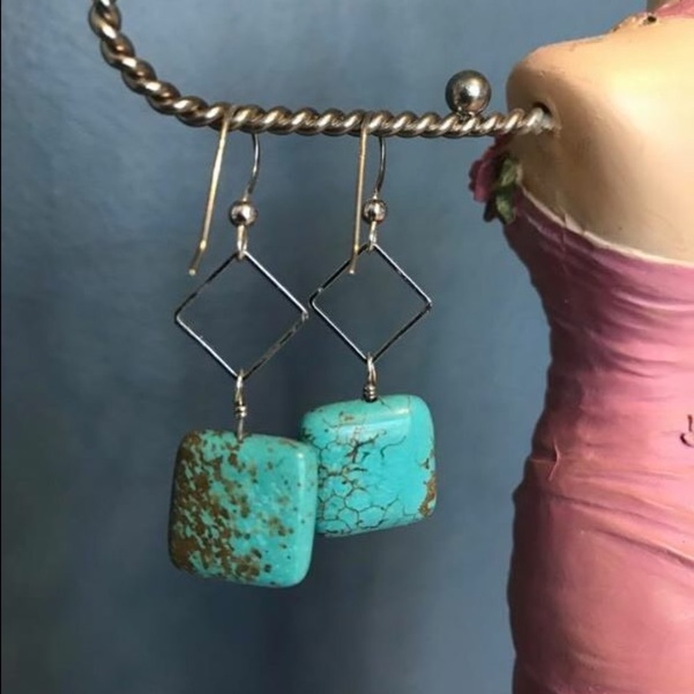Square Tile Turquoise Earrings