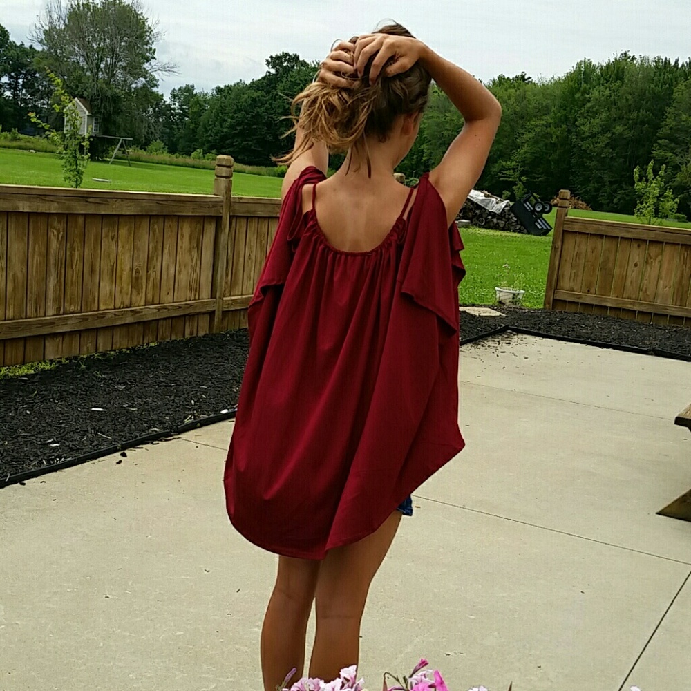 LAST 1 🍷Wine cold shoulder top🍷 - Picture 4 of 5